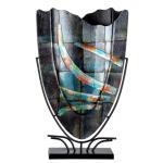 Design decoratieve vaas van glas - met metalen standaard - cadeau voor vrouwen verjaardag Valentijnsdag Moederdag - kleur: grijs - hoogte 58 cm
