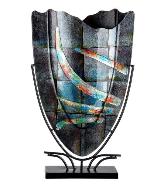 Design decoratieve vaas van glas - met metalen standaard - cadeau voor vrouwen verjaardag Valentijnsdag Moederdag - kleur: grijs - hoogte 58 cm