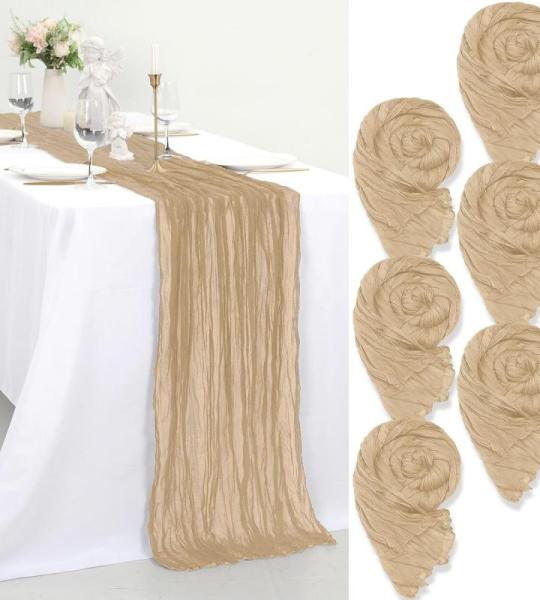 Tafelloper met kaasdoek, 6 stuks, crèmekleurig, 55 x 300 cm, rustieke gaasstof, boho-decoratie, tafelloper, kaasdoek, tafeldecoratie voor bruiloft, feest, bruidsdouche, tafeldecor