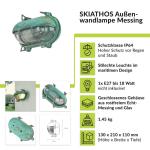 Wandlamp Outdoor Messing Glas in Groen Antiek IP64 Balkon Huis T: 11 cm E27 Scheepslicht Rustiek Buiten Wandlamp Maritiem Ski