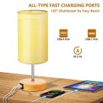 Nachtlampje set van 2 Touch Dimbare LED-tafellamp met USB A Type C aansluitingen, tafellamp E27 houtnerf voor slaapkamer, incl. 6W 600lm LED-lamp