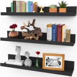 61 cm Schwebende Regale für die Wand, 3er-Set in Ebenholzschwarz, Moderner Rustikaler Stil, Wandmontierte Präsentationsregale, Bilderleisten
