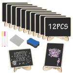 Kreidetafel Memotafel mit Ständer, 12 Kleine Tafel, Mini Tafeln kreidetafeln, Löschbar Memotafel Tischschilder mit Holz Sockel, Tischkreidetafel Karten für Buffet, Hochzeit, Par