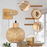 Vintage Dimbare Wandlamp met Stekker, Vintage Nachtlamp Rotan Bamboe Lampenkap, Wand Leeslamp, Rustieke Touw Wandlamp, 450cm Kabel E27 voor Slaapkamer Woonkamer Hal Cafés