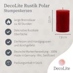 : 4 x rustieke pool-stompkaarsen 120/78 mm. Brandduur ca. 60 uur! incl. Candle Profi staafaansteker - Duitse merkfabrikant - RAL gecertificeerd (rood)
