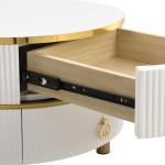 Ronde salontafel, set van 2 met gouden metalen frame en bruine glazen plaat, moderne bijzettafel, woonkamertafel, banktafel met 2 laden, 70 x 70 x 45 cm + 50 x 50 x 40 cm (wit)