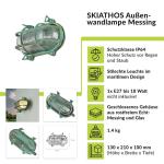 Buitenlamp messing controleglas IP64 E27 roestvrij staal, weerbestendig, zeegroen, antieke decoratieve wandlamp Ingang naar huis buiten Tuin