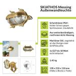 Wandlamp buiten messing glas IP64 terras ingang B: 21 cm E27 riffel scheepslamp maritiem rustieke buitenwandlamp tuin SKIATHOS