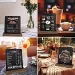 Leisteenbord, 8 stuks, klein krijtbord met rustieke houten standaard, buffet, prijskaartjes, standaard, drankkaart voor bar, café, verjaardag, bruiloft, bevat 3 stiften (stijl 2)