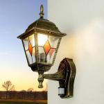 Antieke buitenwandlamp Wandlamp met bewegingsmelder met glas in Tiffany stijl naar boven E27 230V verlichting Buitentuin tuin sensor