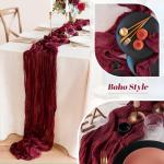 2er-Pack burgunderroter Käsetuch-Tischläufer, 90 x 300 cm rustikaler Gaze-Stoff, Boho-Tischläufer für Hochzeit, Babyparty, Geburtstag, Brautparty, Dekoration