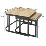 salontafel set van 2 Mango massief houten/metalen salontafel bruin | Industriële bijzettafel bijzettafel metalen poten zwart | 2-delige placemat bijzettafel van hout