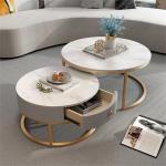 Runde Couchtische, modernes Couchtisch-Set mit 2 Stück und Gold-/schwarzem Stahlrahmen – stilvoller Satz-Couchtisch für Wohnzimmer und kleine Räume – Tischplatte aus MDF-Mar