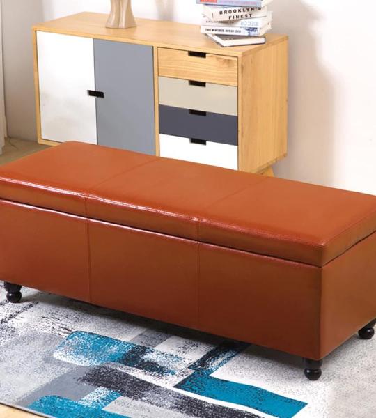 Ottomane aus Leder mit Stauraum und getuftetem Holz mit Fußstütze – moderner, rechteckiger Couchtisch für Wohnzimmer, Schlafzimmer