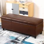 Ottomane aus Leder mit Stauraum und getuftetem Holz mit Fußstütze – moderner, rechteckiger Couchtisch für Wohnzimmer, Schlafzimmer