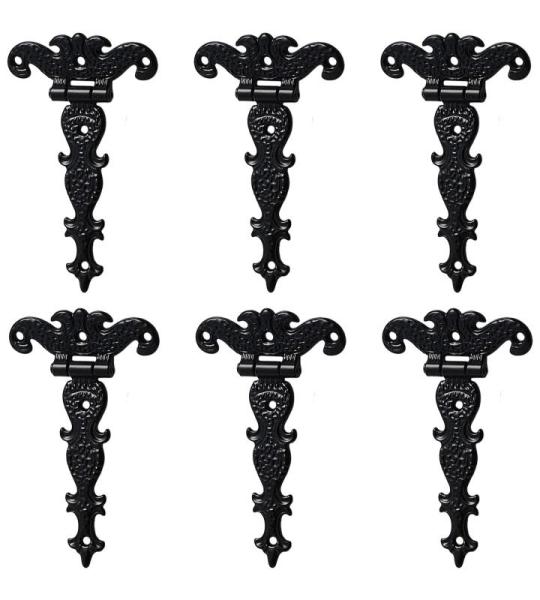 6 stuks klassieke decoratieve T-, 3,2 inch zware zinklegering T-riem antieke schuurdeur met schroeven (zwart)