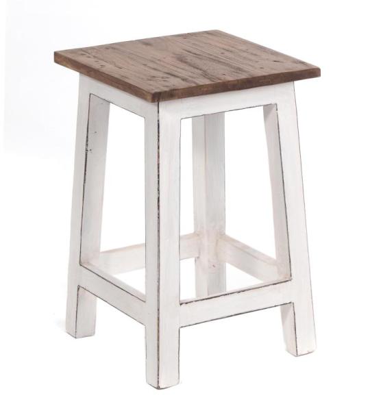 RUSTIC HOUTEN ZITKRUK MADERO | 48x30x30 cm (HxBxD), gerecycled hout | houten kruk | Kleur: 06 wit-land