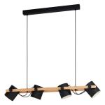 hanglamp Hornwood, 4-vlammige vintage hanglamp in industrieel design, retro hanglamp van staal en hout, kleur: zwart, crème, bruin, fitting: E27.
