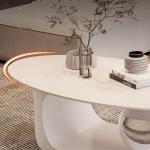 Luxuriöser Couchtisch aus Marmor mit goldfarbener Metallhalterung für Wohnzimmer, elegantes Styling, Stein-Arbeitsplatte, leicht zu reinigen.