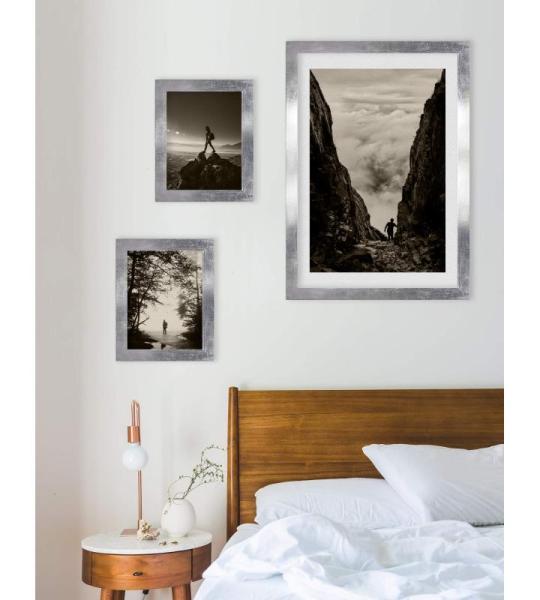 Monaco Fotolijst, 40 x 55 cm, zilverglans, vintage, fotolijst, metaallook, geborsteld aluminium, posterlijst, verwisselbare lijst