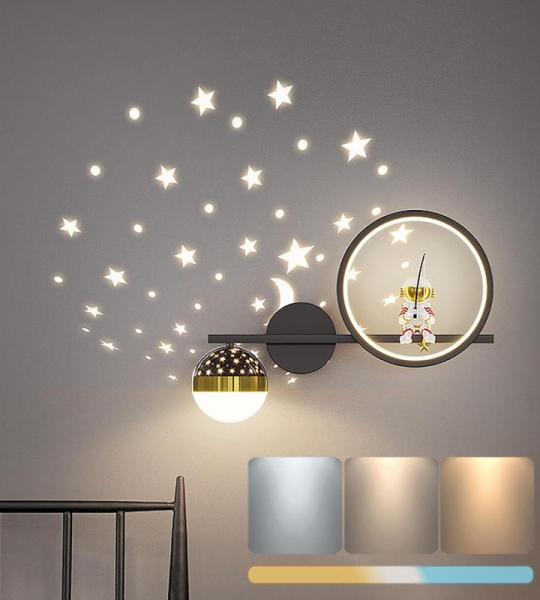 Wandlamp, led, dimbaar, voor de kinderkamer, moderne slaapkamer, bedlamp, sterrenhemm, astronaut, nachtlampje, 30 W, voor woonkamer, hal, restaurant, trap, kinderkamerlamp