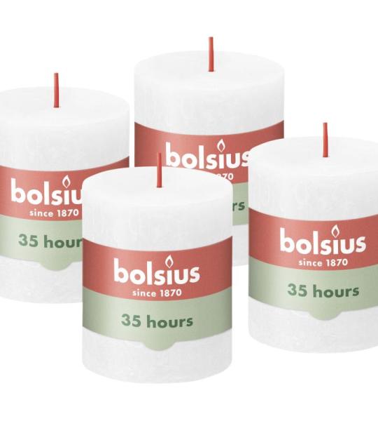 Rustik Stumpenkerzen - Weiß - 4 Stück - 8 x 7 cm - Dekorative Haushaltkerzen - Länge Brenndauer 35 Stunden - Unparfümierte - Natürliches Pflanzenwachs - Ohne Palmöl