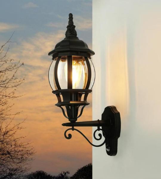 Brest Buitenlamp met bewegingsmelder, glas, aluminium, zwart, IP23, huis, binnenplaats, hoogte: 54 cm, E27, rustieke lantaarn, wandlamp voor buiten