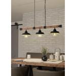 hanglamp Oldbury, 3-lichts vintage pendellamp in industrieel ontwerp, plafondlamp hangend van staal en hout, kleur zwart, bruin rustiek, E27, 118 cm, FSC-gecertificeerd