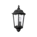 Buitenwandlamp Navedo, 1-lichts buitenlamp, wandlamp van gegoten aluminium en glas, zwart, zilver-patina, E27-fitting, IP44