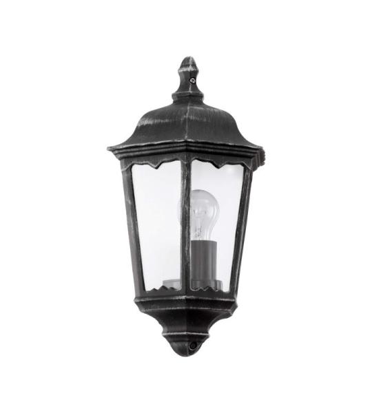 Buitenwandlamp Navedo, 1-lichts buitenlamp, wandlamp van gegoten aluminium en glas, zwart, zilver-patina, E27-fitting, IP44