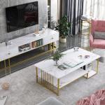 Witte salontafel met opbergruimte, 39" rechthoekige banktafels met open plank voor woonkamer, middentafel salontafel met marmeren afwerking en metalen frame voor woonkamer, eetkame