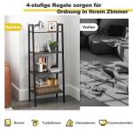 Boekenrek, rek met 4 niveaus, ladderrek van hout, met kantelbeveiligingen en verstelbare voetkussens, metalen frame, voor woonkamer, werkkamer en kantoor (donkerbruin)