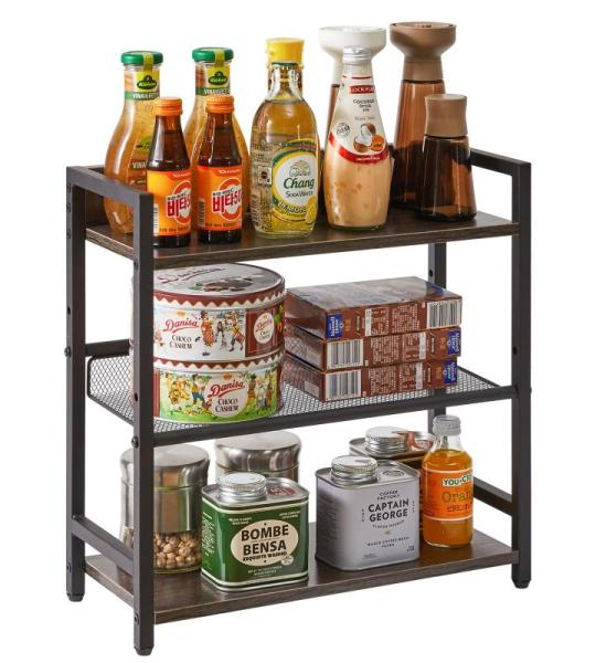 3-laags kruidenrek - Industrieel aanrechtblad, organizer voor desktopopslag, staand kruidenrek voor aanrecht, keuken, kantoor, woonkamer, grijs TLJ021G