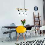 hanglamp Townshend, 6 lampen, vintage hanglamp in industrieel design, retro hanglamp van staal en hout, kleur: zwart of bruin.