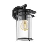 Valdeo Buitenwandlamp, 1 lichtpunt, wandlamp van verzinkt staal in zwart, transparant glas, E27-fitting, IP44