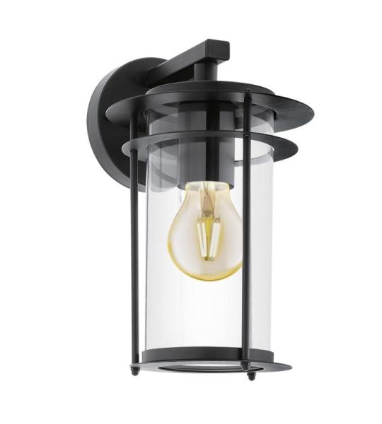 Valdeo Buitenwandlamp, 1 lichtpunt, wandlamp van verzinkt staal in zwart, transparant glas, E27-fitting, IP44