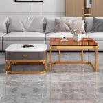 Moderner quadratischer Couchtisch aus Glas, goldfarben, 2er-Set, mit Metallrahmen, stilvolle Aufbewahrung, Couchtische für Wohnzimmer, einfache Montage, für Zuhause, Büro, Schla