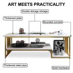 Witte salontafel met opbergruimte, 39" rechthoekige banktafels met open plank voor woonkamer, middentafel salontafel met marmeren afwerking en metalen frame voor woonkamer, eetkame