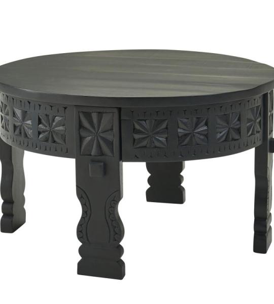 FineBuy Design Couchtisch Mango Massivholz Sofatisch Rund Schwarz, Wohnzimmertisch Holz Salontisch Massiv, Tisch Wohnzimmer Orientalisch, Kaffeetisch Loungetisch