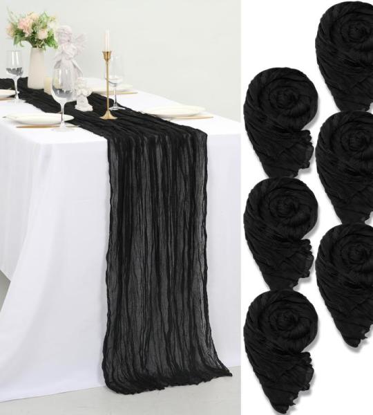 Tafelloper kaasdoek, 6 stuks, zwarte tafelloper, rustieke gaasstof, boho-decoratie, tafelloper, kaasdoek, tafeldecoratie voor bruiloft, feest, bruidsdouche, tafeldecoratie