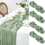 Tafelloper, 4 stuks, groene kaasdoek, tafelloper, boho-mousseline, decoratieve stof, rustieke gaas, tafelloper voor bruiloft, verjaardag, decoratie, 90 x 300 cm