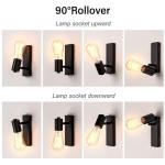 Wandlamp voor binnen, zwart, retro, E27, draaibaar, vintage wandspot, wandspot, rustieke industriële lamp, industriële wandverlichting voor woonkamer, slaapkamer, eetkamer, kinde
