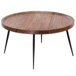 FineBuy Salontafel 75 x 39 x 75 cm, Sheesham massief hout/metaal, design woonkamertafel, rond, retro bruin, designer houten tafel, koffietafel, massief
