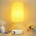 Nachtlampje Touch Dimbare LED tafellamp met USB A Type C aansluitingen, 3-weg dimbare touch control E27 tafellamp wit voor slaapkamer cadeau, incl. 6W warm wit LED-lamp