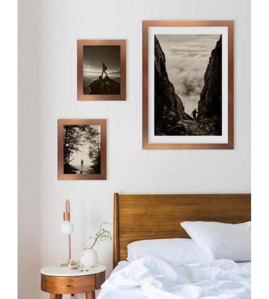 Monaco Fotolijst, 35 x 60 cm, koper, fotolijst, metaallook, geborsteld aluminium, posterlijst, verwisselbare lijst