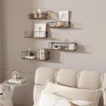 Houten planken voor muur, set van 5, zwevende wandplanken met stangen, rustieke wandplank voor slaapkamer, keuken, badkamer, woonkamer