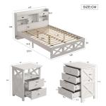 Complete slaapkamerset, modern design, houten bed + nachtkastje + commode, 140 x 200 cm, tweepersoonsbed met opbergfunctie, nachtkastje met 2 laden en een vak (wit 2)