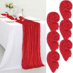 Tafelloper kaasdoek, 6 stuks, rode tafelloper, rustieke gaasstof, boho-decoratie, tafelloper, kaasdoek, tafeldecoratie voor bruiloft, feest, bruidsdouche, tafeldecoratie