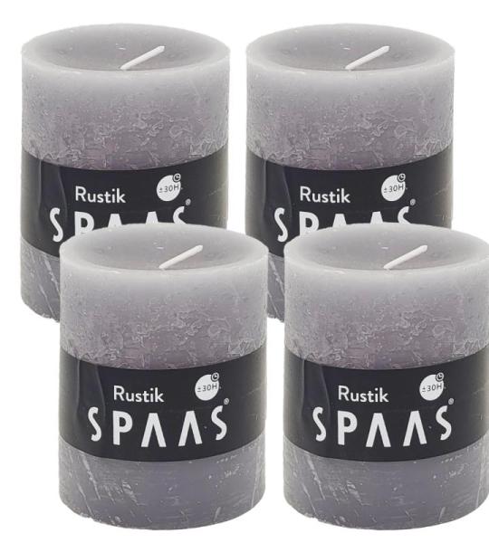 Spaas Stompkaars rustieke stomp kaars meerdere kleuren - in voordeelverpakking, mooi cadeau voor Kerstmis), rustieke look (6,8 cm Ø x 8 cm hoog, grijs)