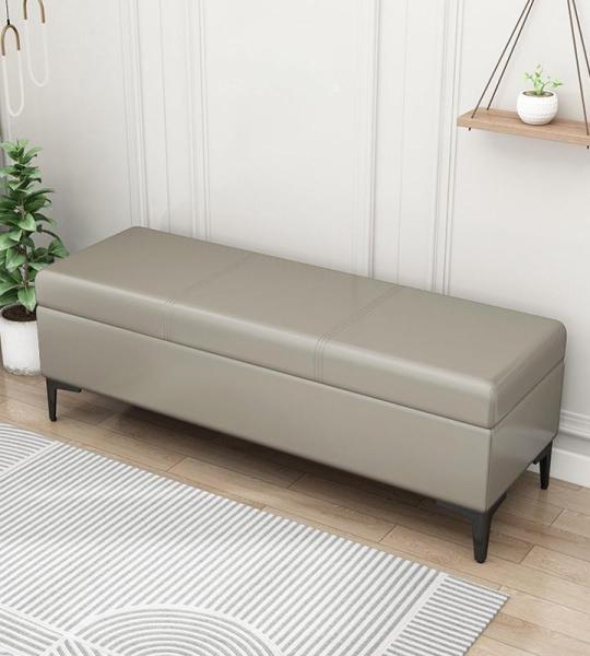 Extra Lange Faux Lederen Opslag Ottomaanse Bank met Gestoffeerde Speelgoed Doos Organizer Rechthoekige Salontafel met 300 Lbs Ondersteuning